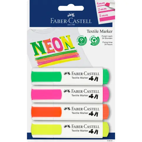 Faber-Castell Neon Textile Marker, Pack of 4