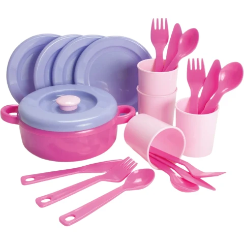 Dantoy Pink Plastic Pretend Play Dinner set in net 