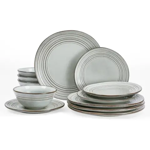 Richmount Twilight Serie Geschirrset - 18-teiliges Keramikset für 6 Personen - Enthält Essteller/Salatteller/Müslischalen - Spülmaschinen- und Mikrowellengeeignet - Graublau