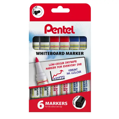 Pentel Whiteboard Marker Bullet Tip Assorted Pack of 6