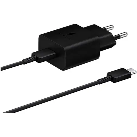 Samsung 15 Watt USB Typ-C Schnellladeadapter, Ladegerät mit Datenkabel, Schwarz