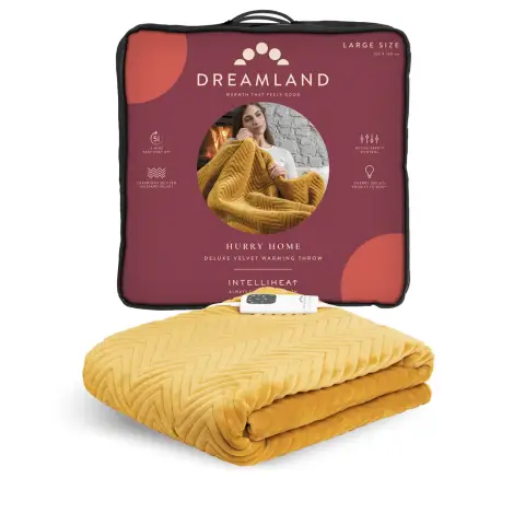 Dreamland HurryHome Warming Throw-Mustard 160X120