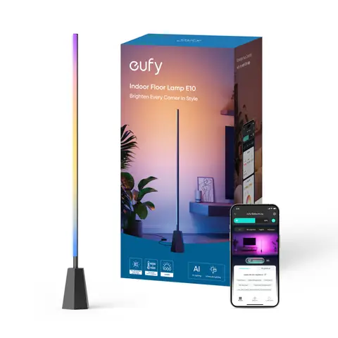 eufy Indoor Floor Lamp E10, RGBWW LED, Smart FLoor Lamp for Living Room and Bedroom, 16 Million Colors, 1700 Lumens, Works with Alexa, Google, Endless AI Light Themes for Christmas, Halloween, Black