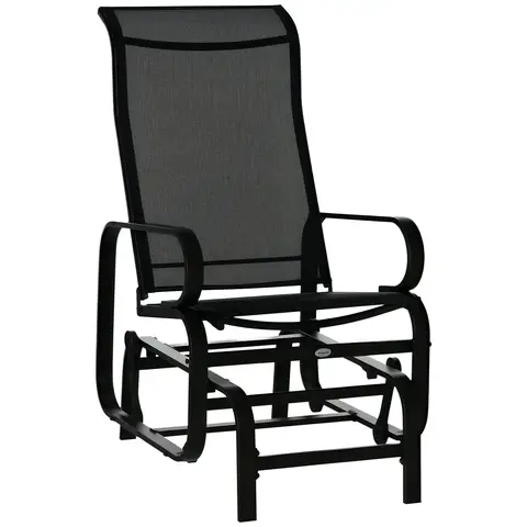 Outsunny Outdoor Gliding Rocking Chair with Metal Frame Garden Comfortable Swing Chair for Patio, Garden and Porch, Black
