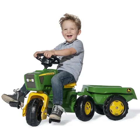 Rolly John Deere Trio Ride On Tractor with Sound & Trailer, Electronic Steering Wheel