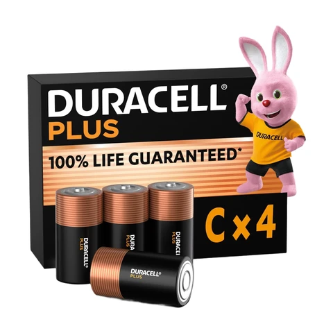 DURACELL Plus Piles C (lot de 4) - Alcalines 1,5V - Durée de vie garantie à 100% - Idéales pour les appareils du quotidien - Emballage 0% plastique - Conservation 10 ans - MN1400