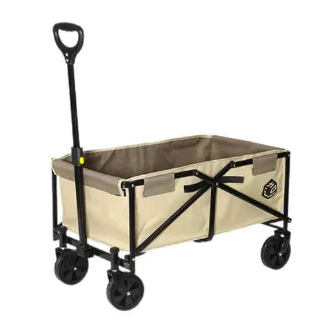 ochama×J.ZAO Outdoor Camping Wagen, Opvouwbare Opslagcampingwagen, Kleine Aanhangwagen voor Picknick & Kraam, Zandsteen Kleur, 75L Campingwagen, Zandgeel
