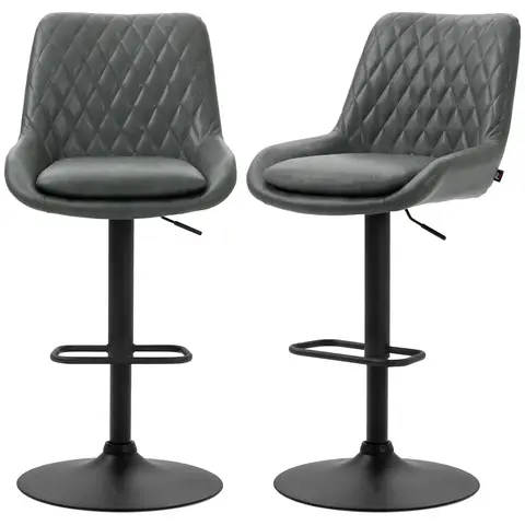 HOMCOM Breakfast Bar Stools Set of 2, Height Adjustable Swivel Barstools, PU Leather Upholstered Bar Chair with Wide Seat Dar