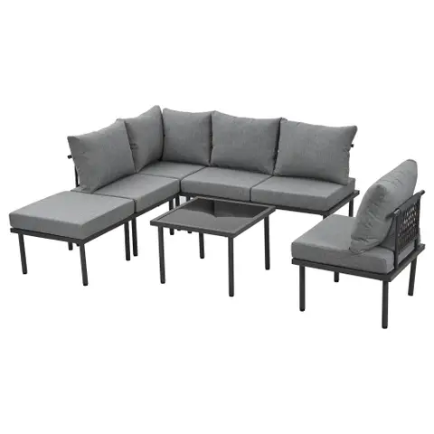 Garden lounge set with galvanized iron frame, set of 6, rope garden furniture set