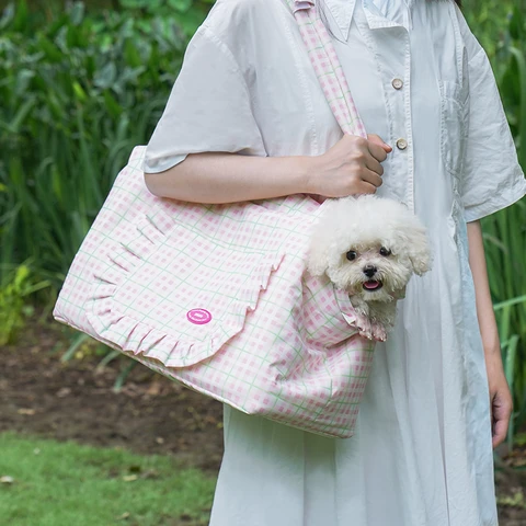 ZEZE Pink Plaid Pet Handbag, Portable Lightweight, Travel Carrier for Small Cats Dogs