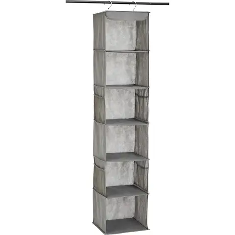 ANQI 6-Tier Hanging Closet Shelf Organizer With Pockets, 8.5" D x 12" W x 9" H, Grey