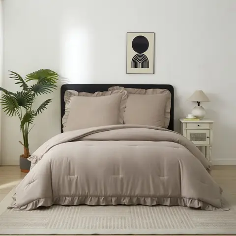 Meeallhome  Comforter Set  Vintage Ruffle Bed Set 260*220cm/60*80cm*2 Wheat-colored