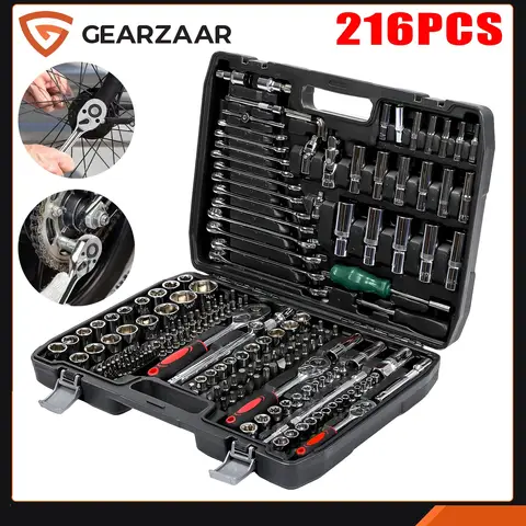 216 Piece Socket & Bit Set 1/4" 3/8" 1/2" Drive Ratchet Wrench Tool Kit for Automotive Repair