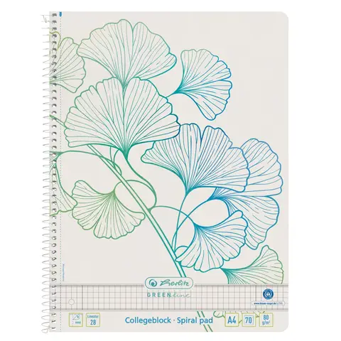 Herlitz Spiralblock A4 70 blatt GREENline Ginkgo Linatur 28
