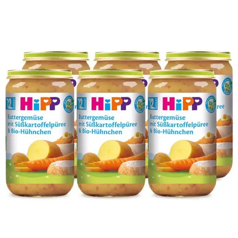 HiPP Menü Buttergemüse mit Süßkartoffelpüree und Bio-Huhn (ab 1 Jahr) Multipack 6 x 250 g