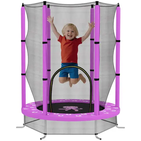 AIYAPLAY 4.6ft Kids Trampoline with Safety Enclosure Net, Recreational Toddler Trampoline for Indoor Outdoor Use, Ages 3-6 Years, Octopus Pattern, Purple