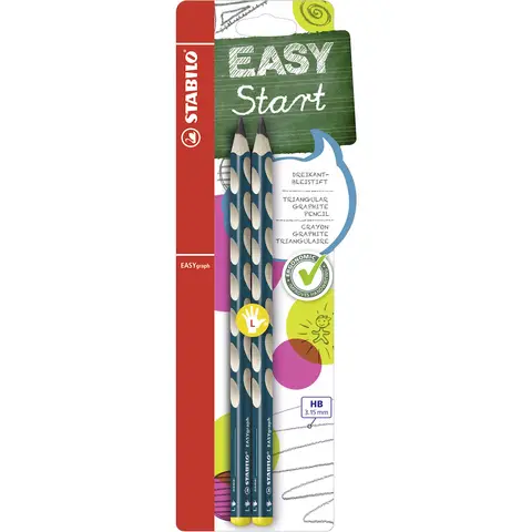 STABILO EASYgraph - Ergonomic Graphite Pencil - Left-Handed - Pack of 2 - Petrol - Degree HB