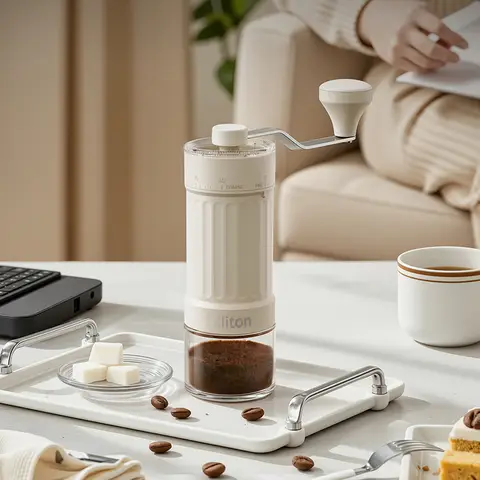 Cliton Manual Coffee Grinder, White with Adjustable Scale Markings