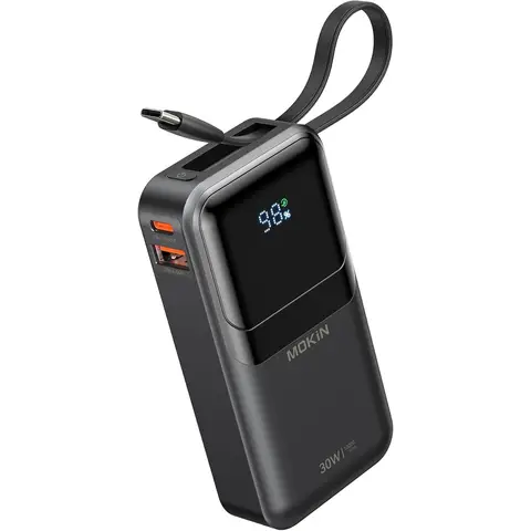 Power Bank 10000mAh/30W builtin Dual Cables Black