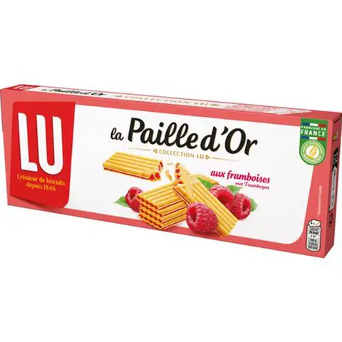 LU Biscuits gaufrettes fourrées aux framboises La Paille d'Or  170g