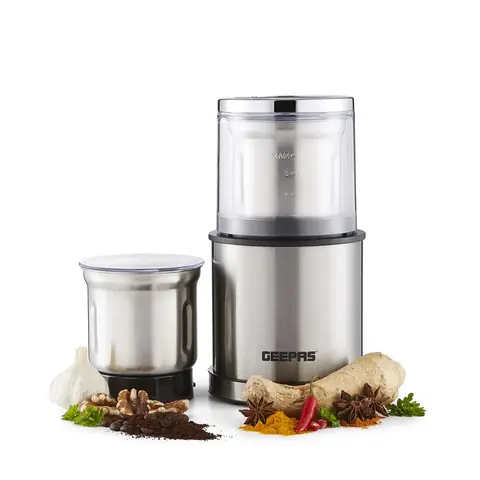 Geepas Electric Coffee Grinder & Food Processor, 200W, Wet & Dry Grinding, Silver - GCG41019UK