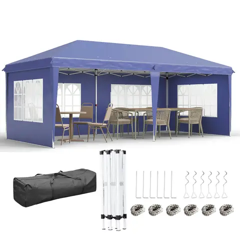 Outsunny 3 x 6m Garden Pop Up Gazebo, Height Adjustable Marquee Party Tent with Sidewalls, Storage Bag, Blue