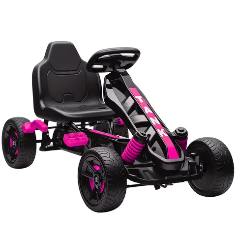 AIYAPLAY Pedal Go Kart, Ride on Racer with Freewheel System, Brake, Non-Slip EVA Wheels, Metal Frame, Go Kart for Kids Pink