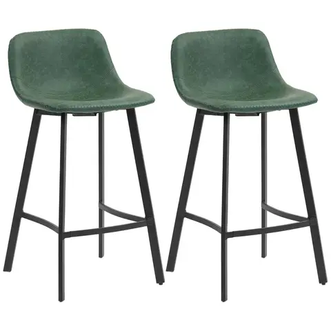HOMCOM Bar Stools Set of 2, PU Leather Upholstered Barstools with Backrest, Footrest and Steel Legs, Dining Stools Green