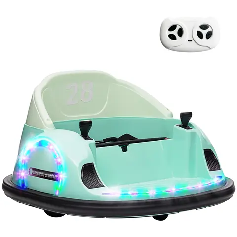 AIYAPLAY Kids Bumper Car 12V Waltz Car Ride on Toy 360° Rotation with Remote Control, Dual Joystick, Music, USB, LED Lights, 