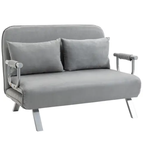 Homcom Sofa Bed 2 Seater with 2 Cushions Velvet Effect Light Grey