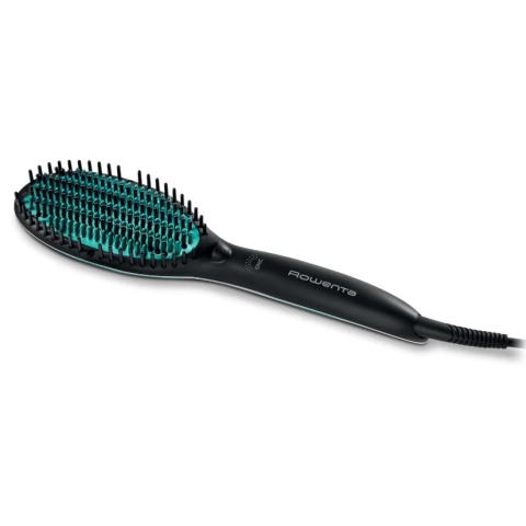 Rowenta Powerstraight CF5820 Glättebürste, für alle Haartypen, Dreifach-Effekt, strahlender Glanz, einstellbare Temperaturen, geschütztes Haar, 1,8 m, Schwarz Grün