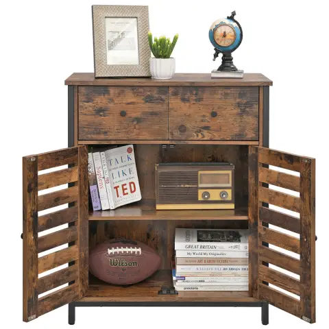 VASAGLE Storage Cabinets, Freestanding Cabinet with 1 Drawer and Shelf, 68.6x30x80cm, Rustic Brown