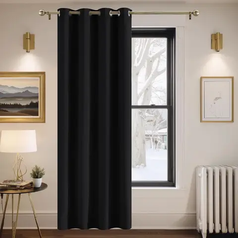 PONY DANCE Blackout Curtain with Eyelet, 1 Panel W132 x L210 cm(W52 x L84 inch), Black