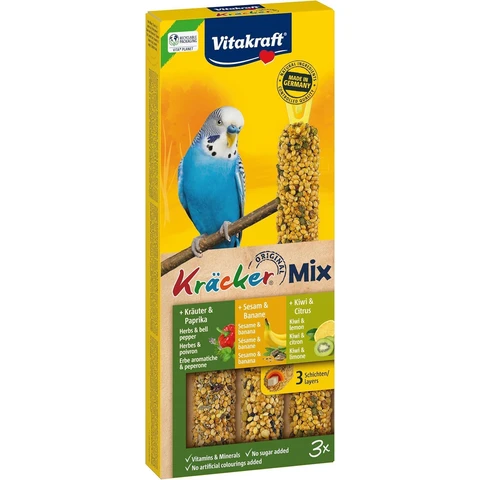 Vitakraft Vogelsnack Sittich Kräcker Mix Banane, Kräuter, Kiwi, 1x 3St