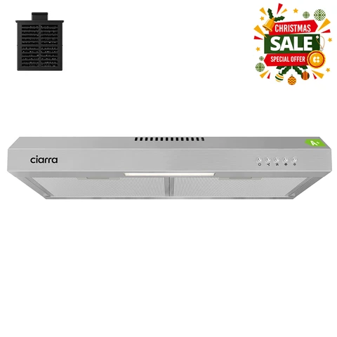 CIARRA Slimline 60 cm Cooker Hood for Cabinet Mounting – Stainless Steel Housing, Compact Build, Dual Venting Option, Push-Button Control