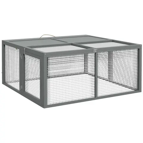 PawHut Rabbit Hutch, Folding Portable Wooden Rabbit Run with Openable Top, for 2-3 Rabbits, Guinea Pig Run for Outdoor, Garden, 110 x 105 x 50 cm - Grey
