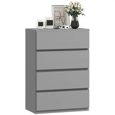 HOMCOM Chest of Drawers, 4 Drawers Storage Cabinet Floor Tower Cupboard for Bedroom Living Room Grey