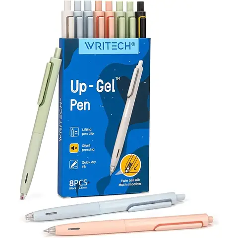 WRITECH Gel Pens Fine Point: 0.5mm No Smear & Smudge Black Ink Pen Click for Journaling Sketching Drawing Notetaking Retractable Extra Finepoint Smooth Writing Silent Pen Set Non Bleed 8ct Up-Gel