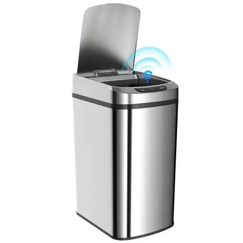 HOMCOM Poubelle de cuisine automatique 12 L en acier inoxydable, poubelle à capteur de mouvement sans contact avec couvercle, anti-traces de doigts, pour maison, salon, bureau, argent