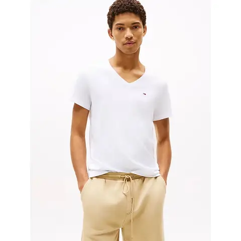 Tommy Hilfiger TJM ORIGINAL JERSEY T-shirt met V-hals voor heren klassiek wit XL