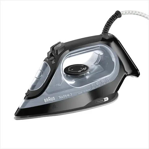 Braun Texstyle 3 Steam Iron, 2400W, FreeGlide 3D, Auto-Off, SuperCeramic Soleplate, Black, SI3055BK