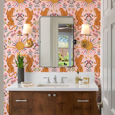 Murgall Bouncing Tiger Pink Peel and Stick Wallpaper 44x305cm 1 Roll