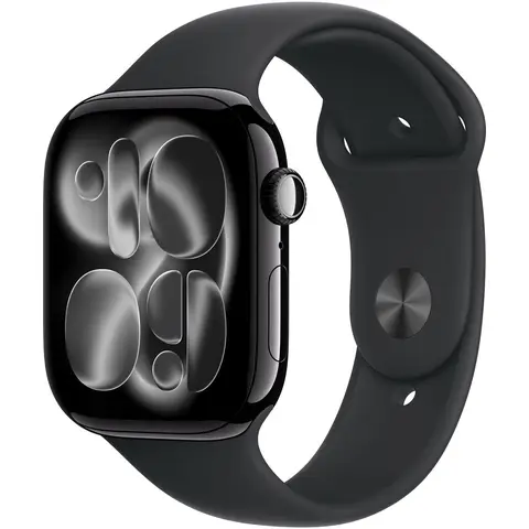 Apple Watch Series 11 GPS + Cellular 46 mm, spacegrijze aluminium kast met zwarte sportband - M/L