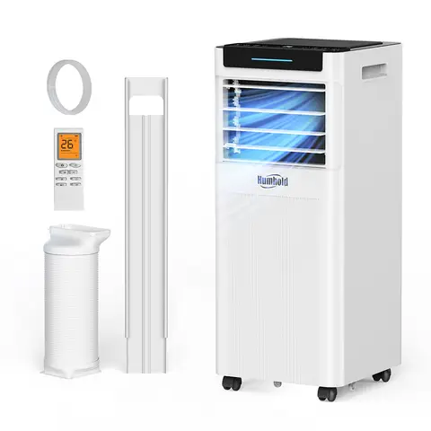 【Zomeruitverkoop】Humhold 7000 BTU draagbare airconditioner, 2,0 kW 3-in-1 AC-unit met koel-, ontvochtigings- en ventilatormodi, stille slaapmodus, 24-uurs timer, R290-koudemiddel, inclusief raamkit