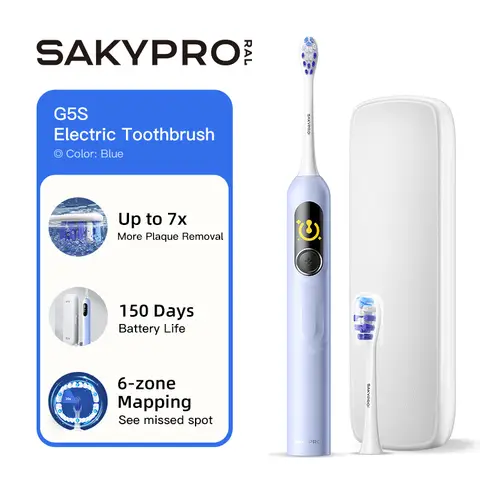 SAKYPRORAL Electric Toothbrush with AI Smart Screen for Adults Kids Teens | 150-Day Battery, Real-Time Brushing Map | Whitening Mode, 3-Min Timer, Travel Case | Family Sonic Toothbrush (G5S Blue)