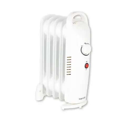 Warmlite 5 Fin Oil Filled Radiator, 650W, Adjustable Thermostat, Overheat Protection, Compact Portable Design - White, WL43002YW