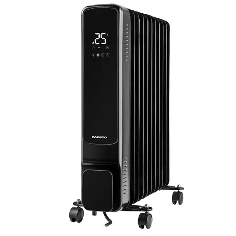 DAEWOO 2500W Oil Filled Radiator – 11 Fin Design, LED Display, Digital Timer & Remote Control – Black, HEA1891G