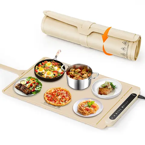 ZCJSHX Silicone Food Warming Mat, Electric Heating Plate with 3 Temperature & 4 Timer Settings, Foldable Heat Mat for Buffet, Defrosting and Dining