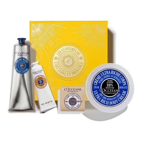 L'OCCITANE Shea Butter lichaamsverzorgingsgeschenkset 430 ml (handcrème 150 ml/ bodylotion 200 ml/ handcrème 30 ml/ sheaboterzeep 50 g)