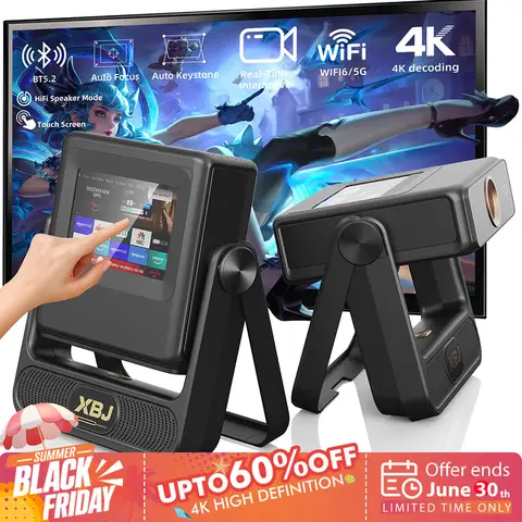 XBJ Outdoor Projector with Touch Tablet, 250" Giant Screen for Home Theater Smart Projector, Native 1080P/4K Supported,  with Android System，900 ANSI, Auto Focus/Keystone, WiFi 6, Also as Office Projector for Presentations, Compatible with PS5/Switch,Gray A5Pro